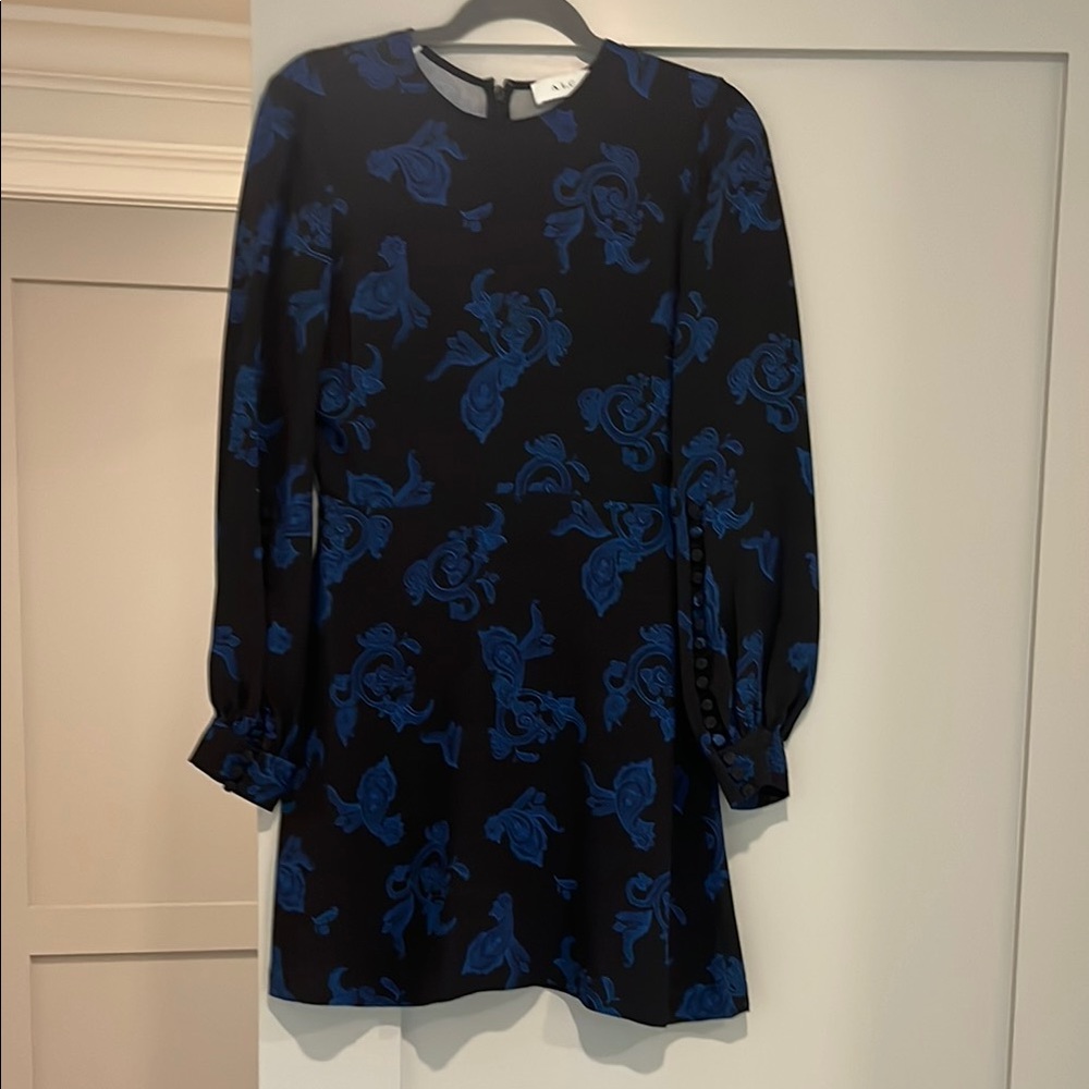 ALC Black and Blue Sheath Dress with Crew Neck